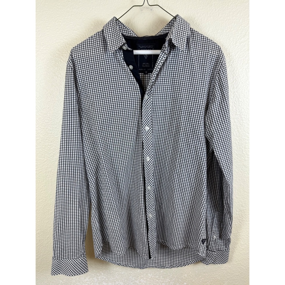 Guess Button Down Shirt Mens S Gingham Plaid Long Sleeve Cotton Casual